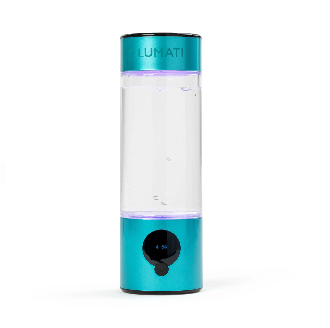 Lumati water bottle with blue accents on a white background