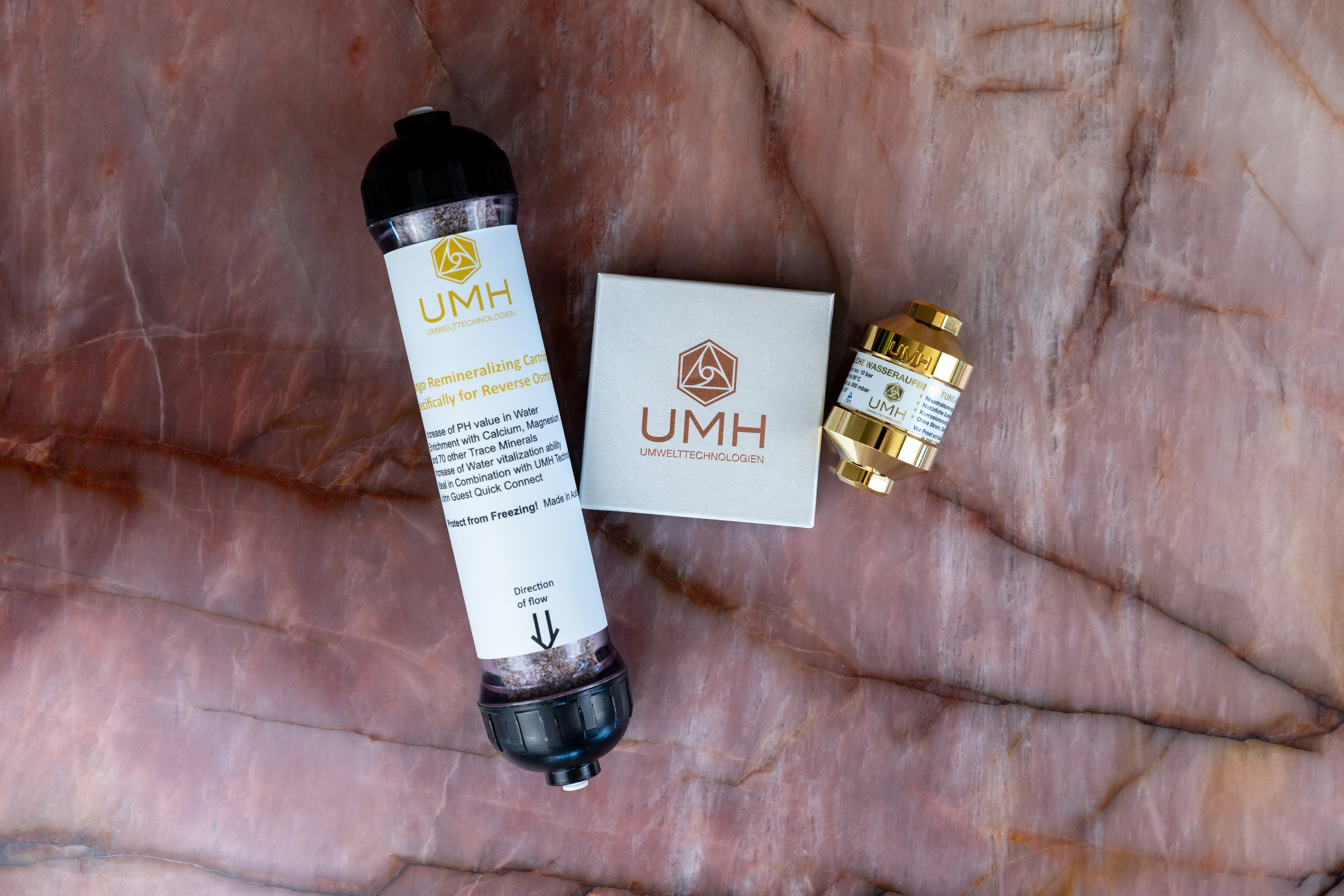 Two UMH products on a textured surface
