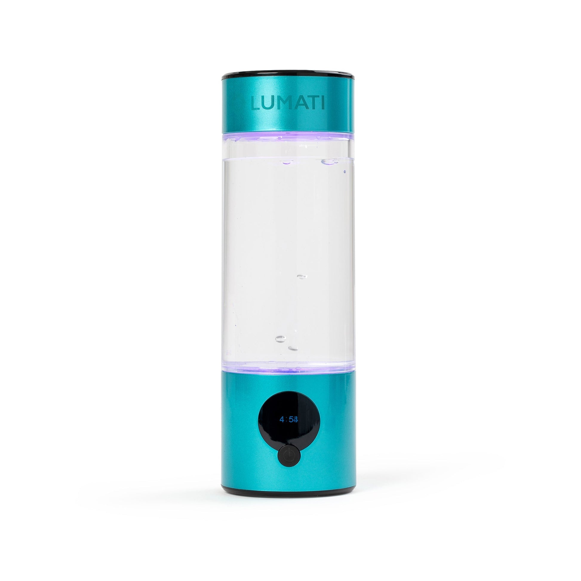 Lumati water bottle with blue accents on a white background
