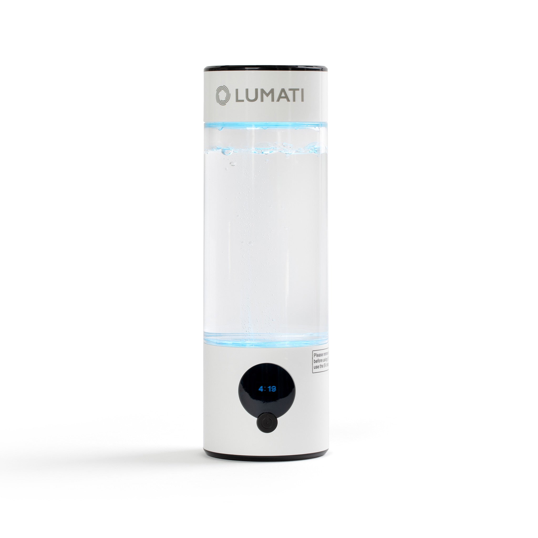 Lumati device with a white cylindrical design on a white background